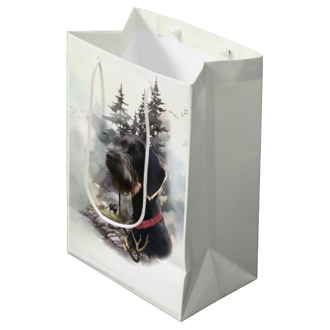 Sacola Para Presentes Média Wirehaired Pointer Alemão, GWP (Frente inclinada)