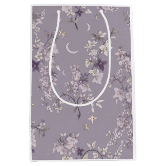 Sacola Para Presentes Média Wisteria Lunar — Embrulho Botânico Lavanda Desbota