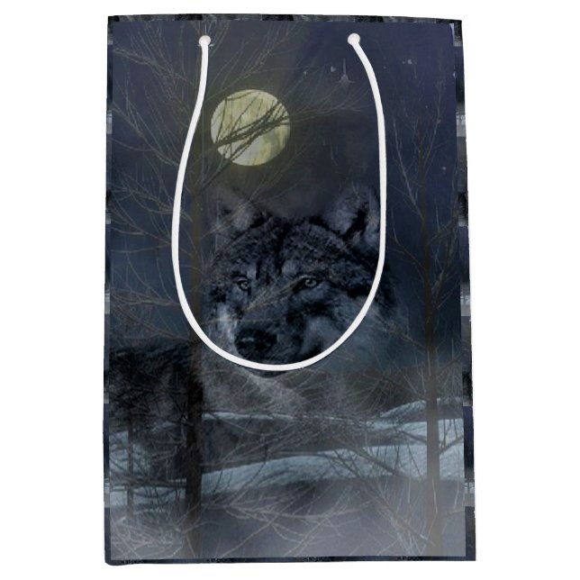 Sacola Para Presentes Média Wolf Spirit Moon Night (Frente)