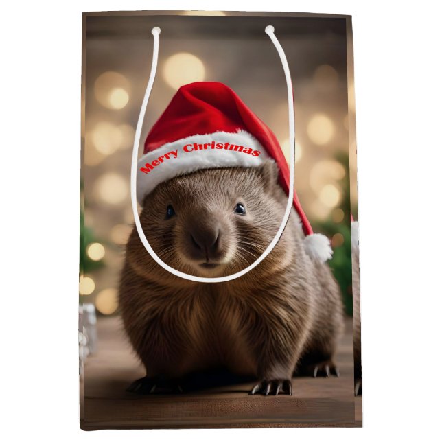 Sacola Para Presentes Média "Wombat Wonderland: A Cozy Christmas Eve" (Frente)