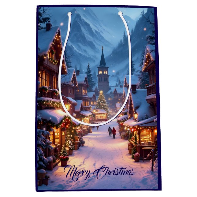 Sacola Para Presentes Média Wonderful Christmas market in a Mountain village (Frente)