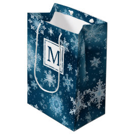 Sacola Para Presentes Média Wonderland Winter Snowflakes Snowfall Blue White