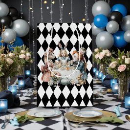 Sacola Para Presentes Média Wonderland with Black White Diamonds Birthday