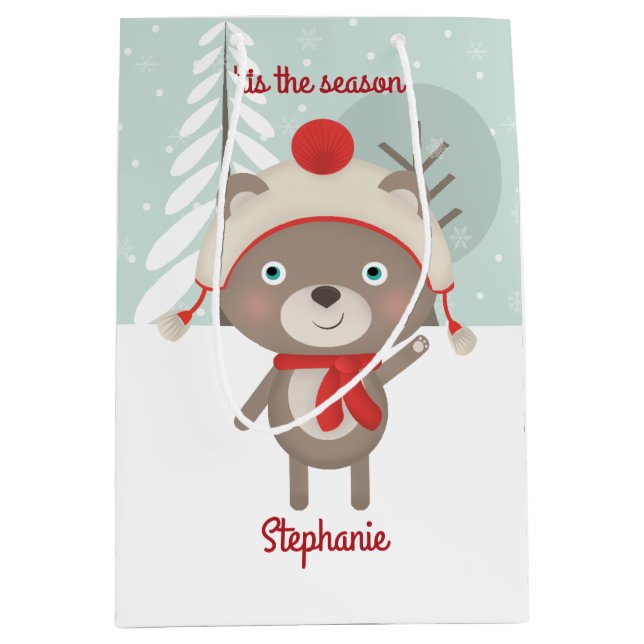 Sacola Para Presentes Média Woodland Bear Christmas (Frente)