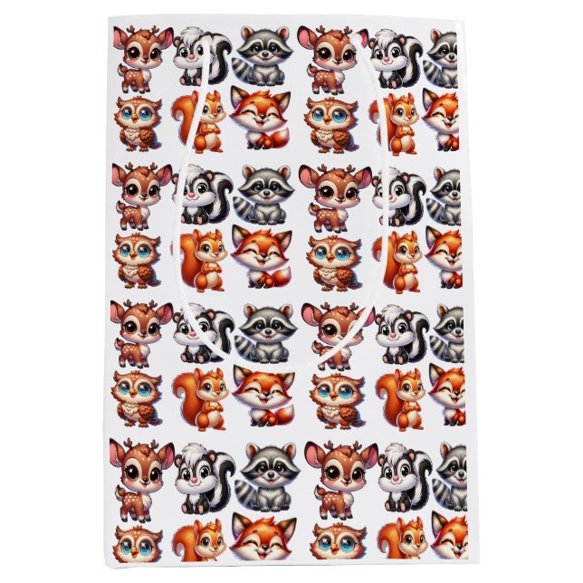 Sacola Para Presentes Média Woodland cria Chá de fraldas (Frente)