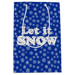 Sacola Para Presentes Média Word Art - Deixe-o nevar com fundo de neve
