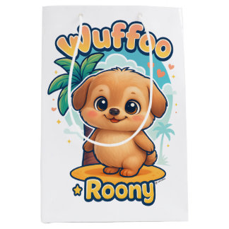 Sacola Para Presentes Média Wuffoo Roony Cute Kawaii Puppy Tropical Island 