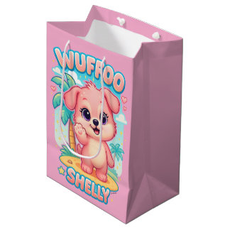 Sacola Para Presentes Média Wuffoo Shelly Kawaii Puppy Tropical Island