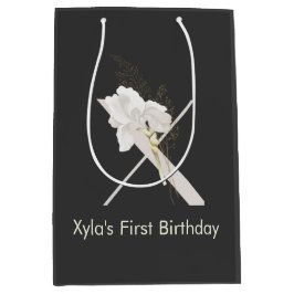 Sacola Para Presentes Média X inicial com flor de cor suave