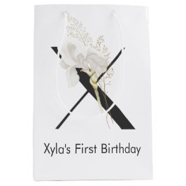 Sacola Para Presentes Média X inicial com flor de cor suave