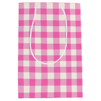 Sacola Para Presentes Média Xadrez de Cottagecore Rosa Gingham