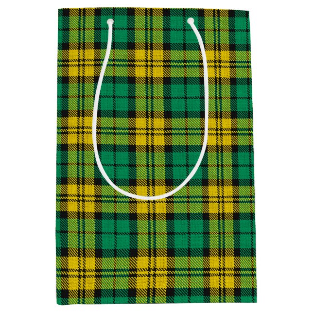 Sacola Para Presentes Média Xadrez de Padrão de Tartan Verde Amarelo (Frente)