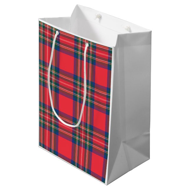 Sacola Para Presentes Média Xadrez de Tartan Feriado Festivo de Natal Vermelho (Frente inclinada)