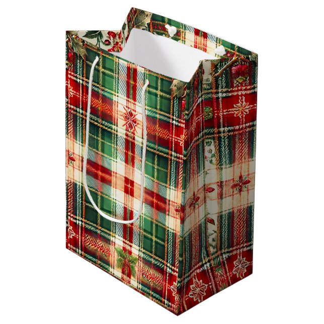 Sacola Para Presentes Média Xadrez festiva Saco presente de Natal com Flocos d (Frente inclinada)