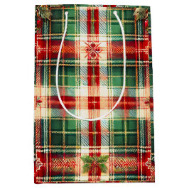 Sacola Para Presentes Média Xadrez festiva Saco presente de Natal com Flocos d