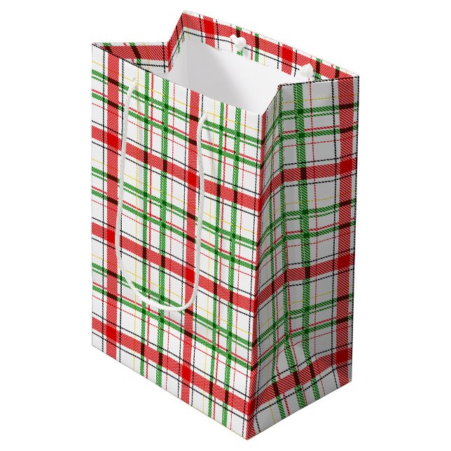 Sacola Para Presentes Média Xadrez Flannel de Natal - Design Tartan - Branco (Criador carregado)