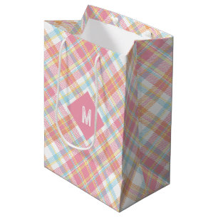 Sacola Para Presentes Média Xadrez Monograma Personalizada / Padrão Tartan