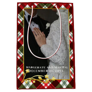 Sacola Para Presentes Média Xadrez Natal 1 Foto casada e Feliz