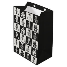 Sacola Para Presentes Média Xadrez Preto e Branco de Halloween