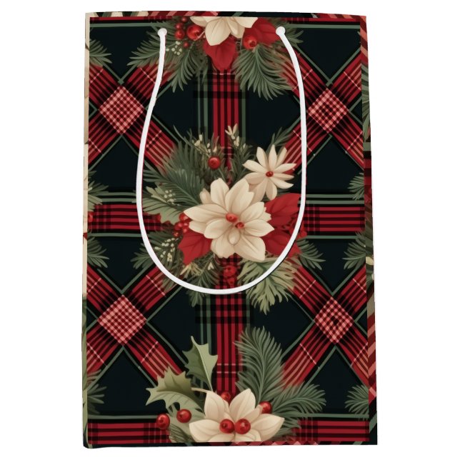 Sacola Para Presentes Média Xadrez, , preto e branco, Saco de presente (Frente)