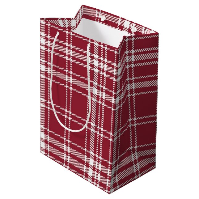 Sacola Para Presentes Média Xadrez Red & White Gingham Farmhouse Natal (Red & White Gingham Plaid Farmhouse Christmas Medium Gift Bag)