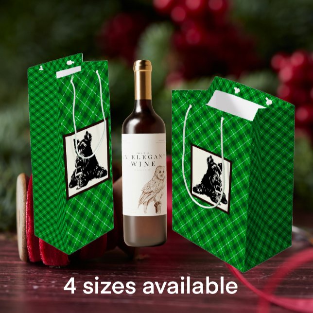 Sacola Para Presentes Média Xadrez Terrier escocesa de férias personalizada (Good Scottie!)