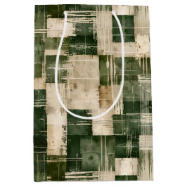 Sacola Para Presentes Média Xadrez Verde e Beige Grunge