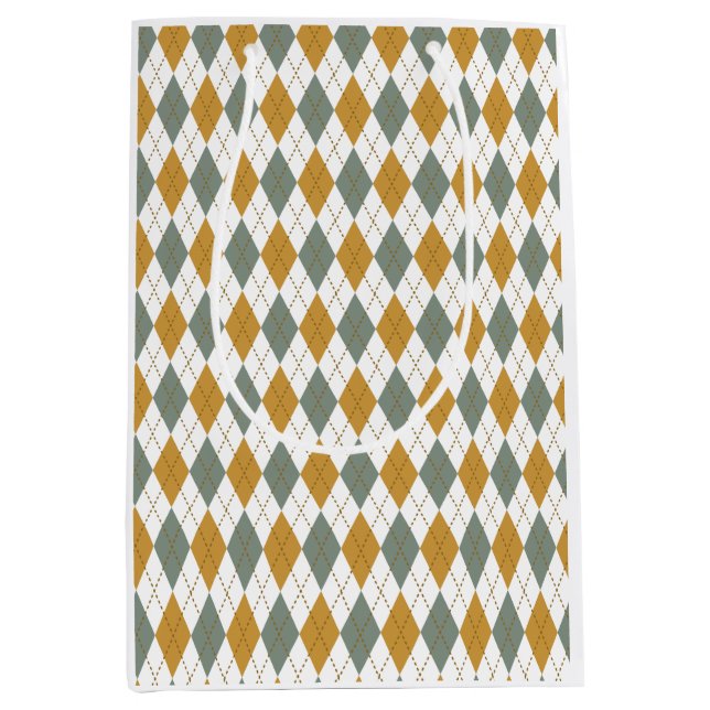 Sacola Para Presentes Média Xanadu e Dourado Winter Argyle (Frente)