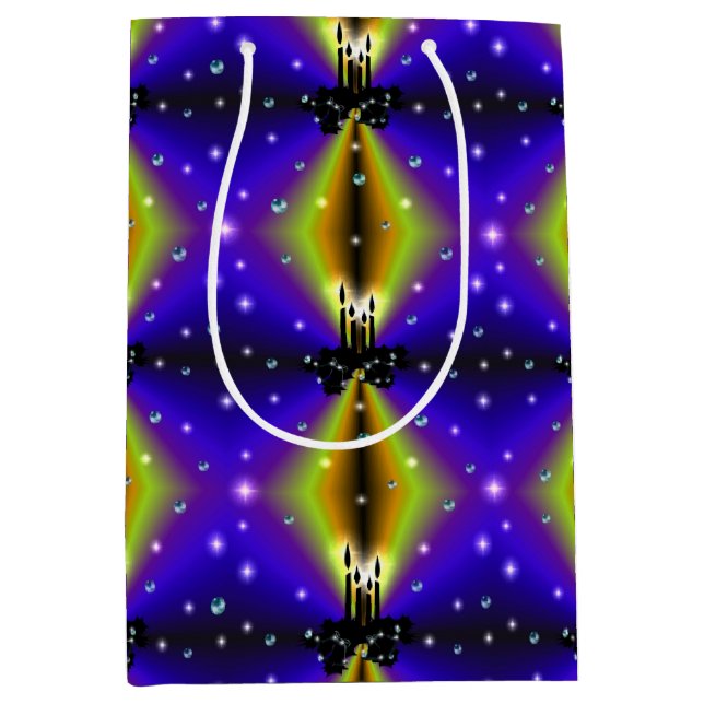 Sacola Para Presentes Média Xmas Artdeco no Arco Amarelo Roxo (Frente)