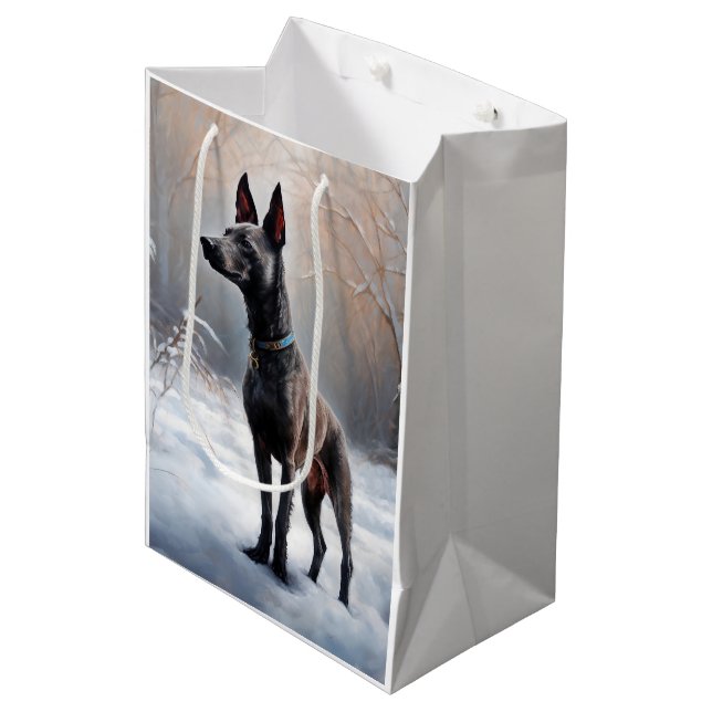 Sacola Para Presentes Média Xoloitzcuintli Deixe Nevar Natal (Frente inclinada)