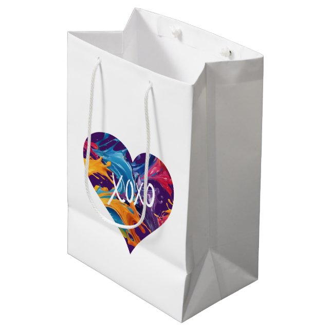 Sacola Para Presentes Média XOXO Cardíaco Colorido (Frente inclinada)