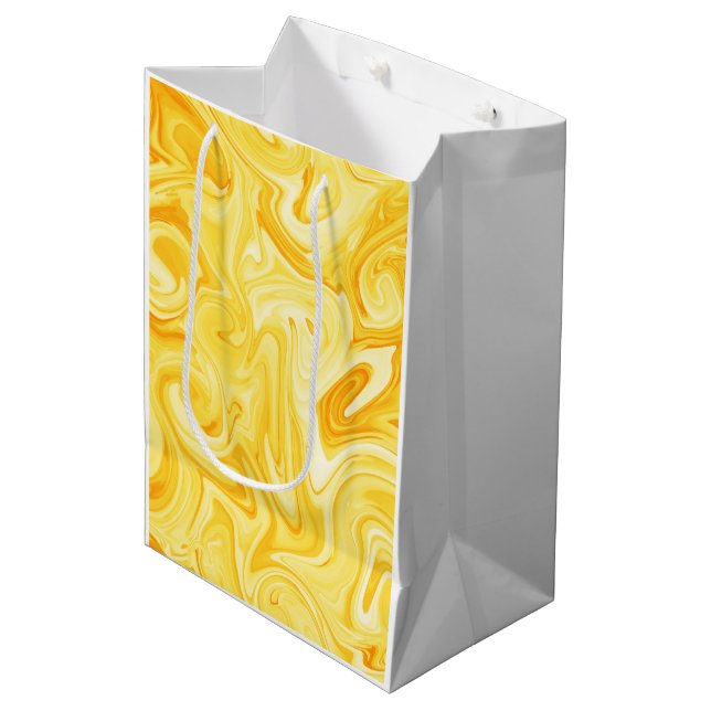 Sacola Para Presentes Média Yellow Marbelized Paint Art Modern Hanukkah (Frente inclinada)