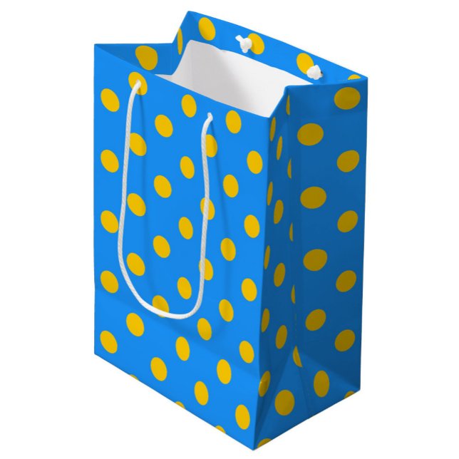 Sacola Para Presentes Média Yellow On Blue Polka Dots Pattern Design (Criador carregado)