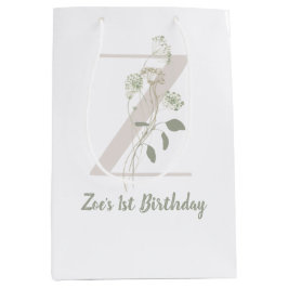 Sacola Para Presentes Média Z inicial com flor de cor suave personalizada