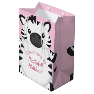 Sacola Para Presentes Média Zebra Chá de fraldas Rosa