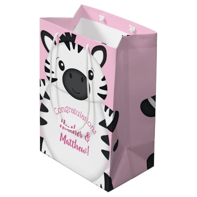Sacola Para Presentes Média Zebra Chá de fraldas Rosa (Verso inclinado)