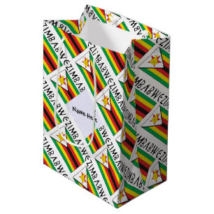 Sacola Para Presentes Média Zimbabwe Bandeira do Zimbábue Personalizada em Mos