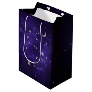 Sacola Para Presentes Média Zodiac Purple Gemini Astrologia Cósmica Horoscóp