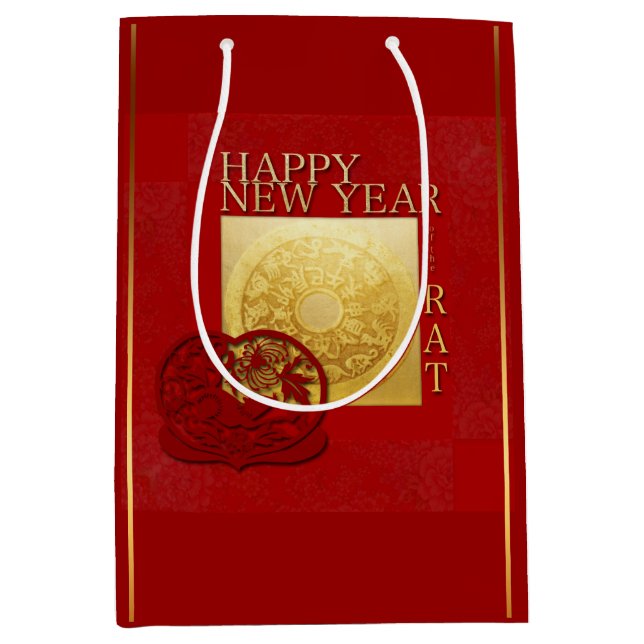 Sacola Para Presentes Média Zodiac Sinal Rat Papercut Chinês Ano 2020 MGB (Frente)