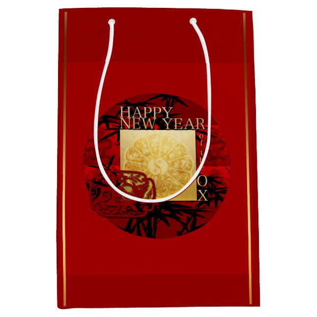 Sacola Para Presentes Média Zodiac Yin Yang Bamboo Chinês Ox Year 2021 MGB (Frente)