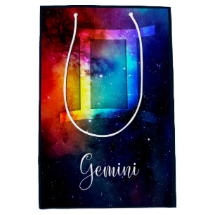 Sacola Para Presentes Média Zodíaco: Gemini Rainbow Space