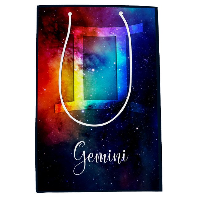Sacola Para Presentes Média Zodíaco: Gemini Rainbow Space (Frente)