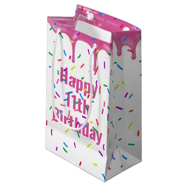 Sacola Para Presentes Pequena 11 Birthday Sprinkles Em Cintura Rosa (Frente inclinada)