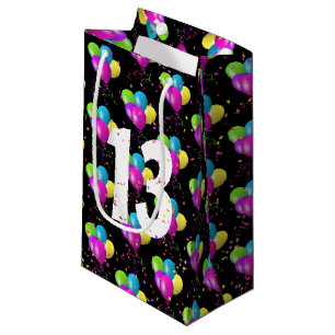 Sacola Para Presentes Pequena 13 Birthday Balloons e Confetti Small Gift Bag