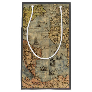 Sacola Para Presentes Pequena 1565 Mapa Antigo do Mundo de Forlani Cartografia V