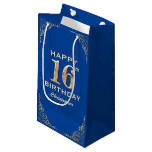 Sacola Para Presentes Pequena 16ª imagem azul e brilhante Dourada