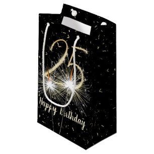 Sacola Para Presentes Pequena 25 Birthday Sparkler A Preto