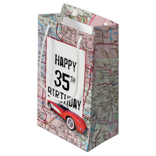 Sacola Para Presentes Pequena 35.º aniversário - Retro Corvette no Mapa