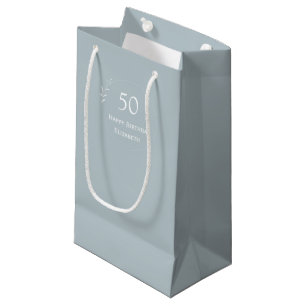 Sacola Para Presentes Pequena 50º aniversário - Azul-claro personalizado