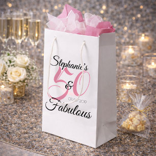 Sacola Para Presentes Pequena 50 e Fabuloso Rosa Festa de Aniversário Personaliz